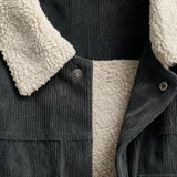 Herrenveloursjacke mit Sherpa-Kragen und Druckknöpfen - Dunkelgrau