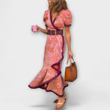 Elegantes pinkes Maxikleid mit kurzen Ärmeln