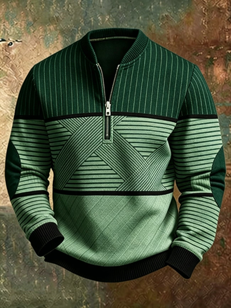 Gaëtan | Herrenpullover mit halbem Reißverschluss und geometrischem Muster
