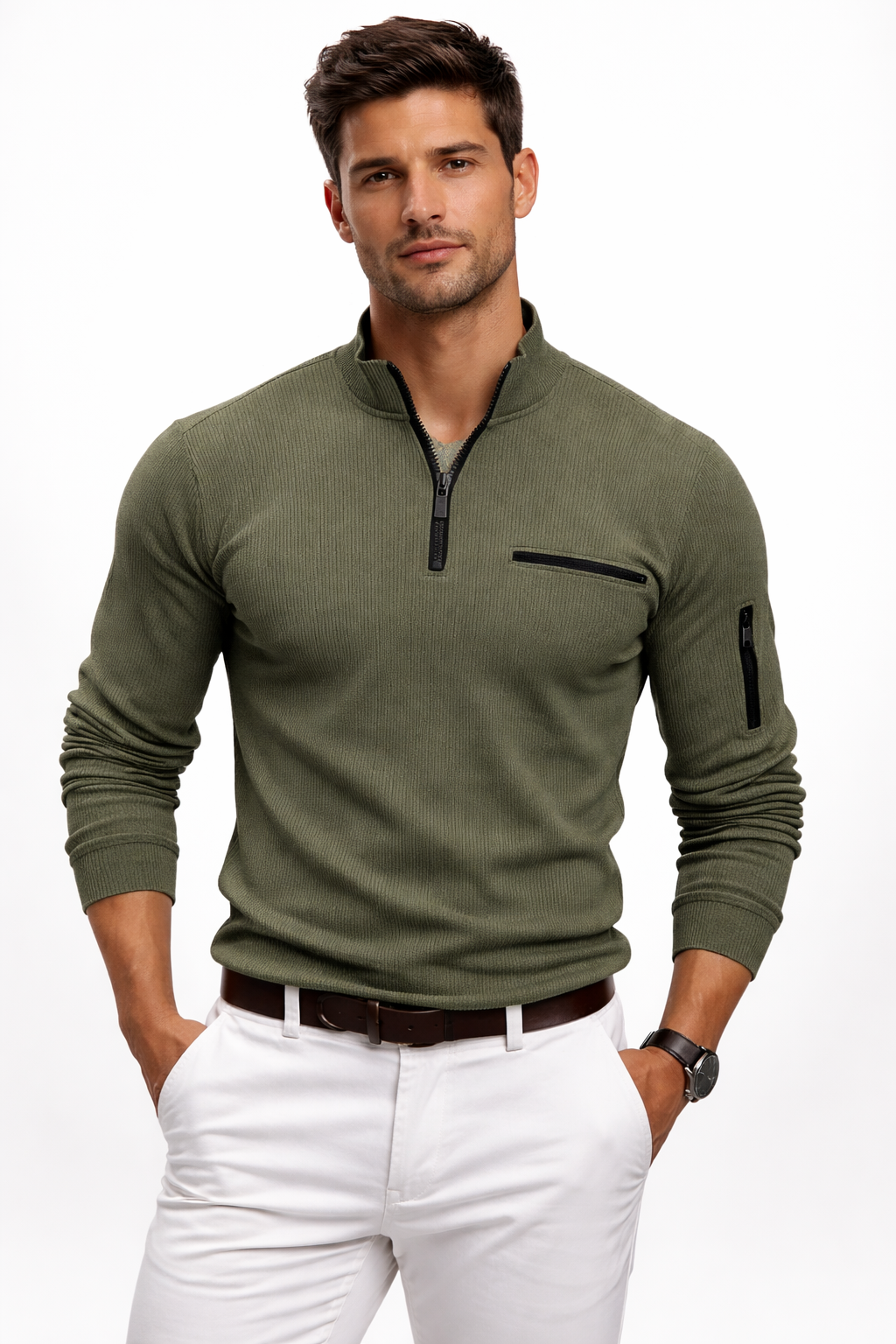 Victor | Stylisches Langarm-Poloshirt mit Reißverschluss
