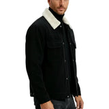 Herrenveloursjacke mit Sherpa-Kragen und Druckknöpfen - Schwarz