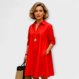 Modernes Hemdblusenkleid mit Kragen und Dreiviertelärmeln