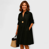Modernes Hemdblusenkleid mit Kragen und Dreiviertelärmeln