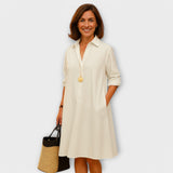 Modernes Hemdblusenkleid mit Kragen und Dreiviertelärmeln