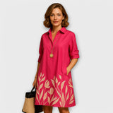 Modernes Hemdblusenkleid mit Kragen und Dreiviertelärmeln