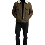 Herrenveloursjacke mit Sherpa-Kragen und Druckknöpfen - Braun