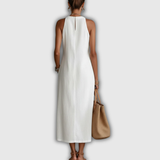 Jimena | Baumwoll-Leinen Midi-Kleid mit Mandarin-Kragen