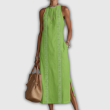 Jimena | Baumwoll-Leinen Midi-Kleid mit Mandarin-Kragen