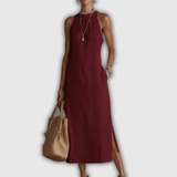 Jimena | Baumwoll-Leinen Midi-Kleid mit Mandarin-Kragen