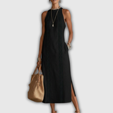 Jimena | Baumwoll-Leinen Midi-Kleid mit Mandarin-Kragen