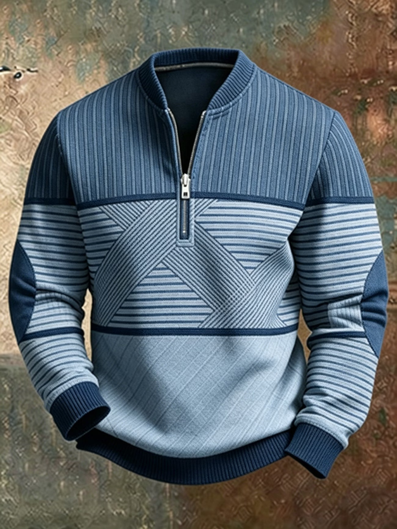 Gaëtan | Herrenpullover mit halbem Reißverschluss und geometrischem Muster
