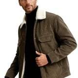 Herrenveloursjacke mit Sherpa-Kragen und Druckknöpfen - Braun