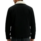Herrenveloursjacke mit Sherpa-Kragen und Druckknöpfen - Schwarz