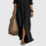 Soline | Entspanntes Leinen-Look Button Maxi Kleid