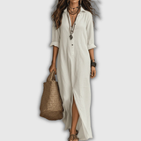 Soline | Entspanntes Leinen-Look Button Maxi Kleid