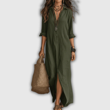 Soline | Entspanntes Leinen-Look Button Maxi Kleid