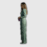 Clara | Elegantes Maxikleid mit langen Ärmeln und Fransen