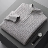 Deneb Kaschmir-Velours-Sweater mit Halbreißverschluss