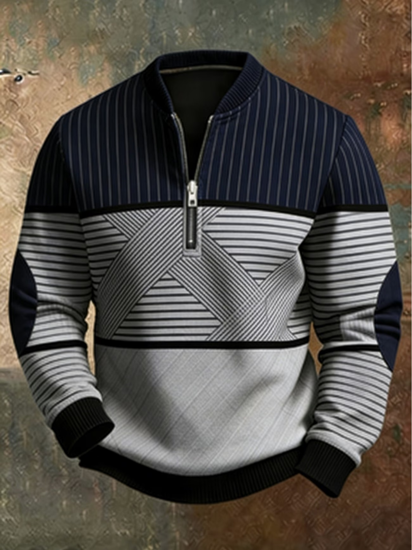 Gaëtan | Herrenpullover mit halbem Reißverschluss und geometrischem Muster