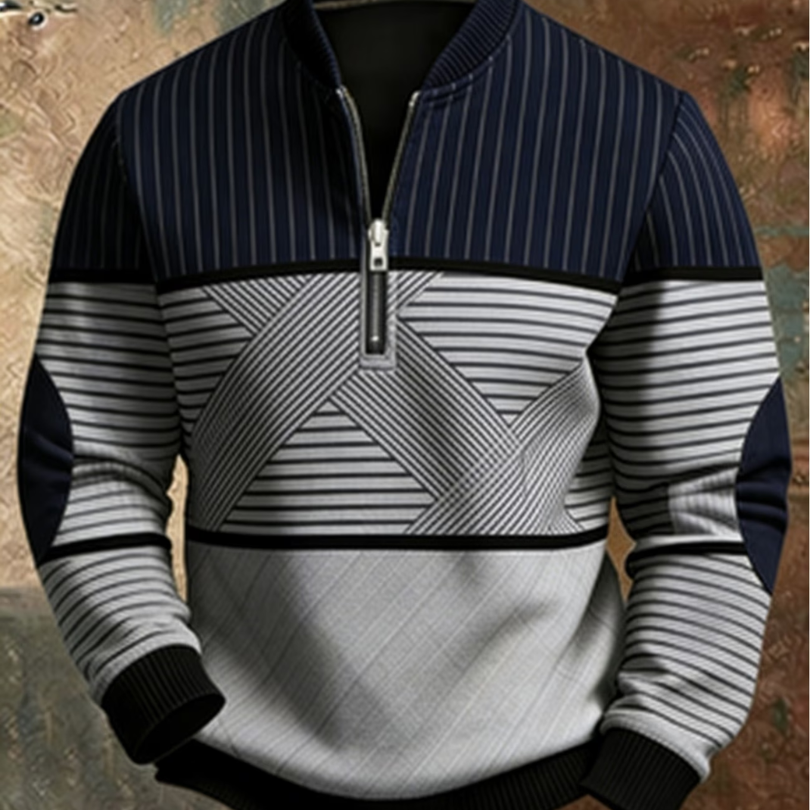 Gaëtan | Herrenpullover mit halbem Reißverschluss und geometrischem Muster