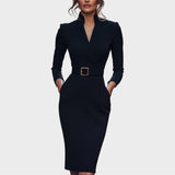 Jana | Elegantes schwarzes Shiftkleid mit Gürtel