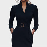 Jana | Elegantes schwarzes Shiftkleid mit Gürtel