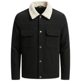Herrenveloursjacke mit Sherpa-Kragen und Druckknöpfen - Schwarz
