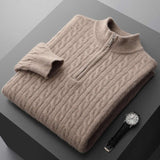 Deneb Kaschmir-Velours-Sweater mit Halbreißverschluss