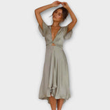 Margret - Elegantes V-Ausschnitt Midi-Kleid