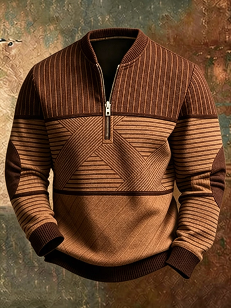 Gaëtan | Herrenpullover mit halbem Reißverschluss und geometrischem Muster