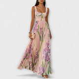 Rosalind | Falten Maxi-Kleid aus floralem Chiffon mit Taillengürtel