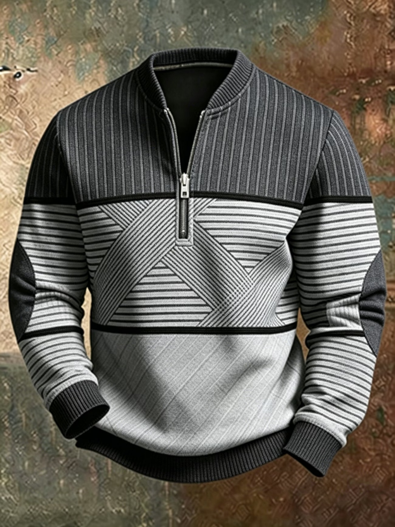 Gaëtan | Herrenpullover mit halbem Reißverschluss und geometrischem Muster