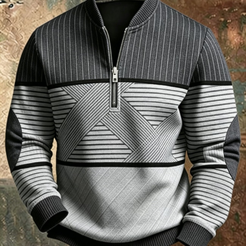 Gaëtan | Herrenpullover mit halbem Reißverschluss und geometrischem Muster