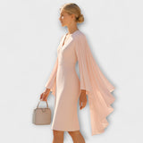 Rachel - Helles Rosa Midi-Kleid mit V-Ausschnitt und Chiffonärmeln