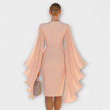 Rachel - Helles Rosa Midi-Kleid mit V-Ausschnitt und Chiffonärmeln