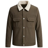 Herrenveloursjacke mit Sherpa-Kragen und Druckknöpfen - Braun