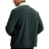 Herrenveloursjacke mit Sherpakragen und Druckknöpfen - Dunkelgrau