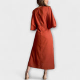 Holly - Freizeitkleid mit V-Ausschnitt aus Baumwoll-Leinen-Mischung mit Bindung