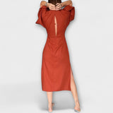 Holly - Freizeitkleid mit V-Ausschnitt aus Baumwoll-Leinen-Mischung mit Bindung