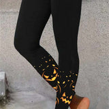 Lily | Von Halloween inspirierte schwarze knöchellange Leggings mit Kürbismuster und hoher Taille