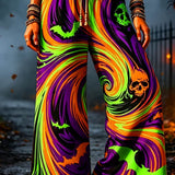 Jasmine | Halloween-inspirierte Maxi-Hose mit mehreren Wirbeln und Totenköpfen und Fledermäusen und elastischem Bund