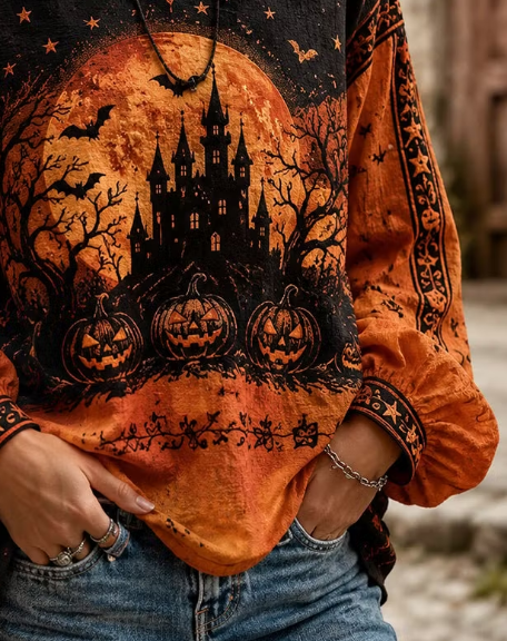 Brielle | Halloween-inspirierte Bluse mit Rundhalsausschnitt und langen Ärmeln