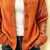 Maria | Langärmliger, bequemer Cardigan mit Halloween-Kürbismuster und Vintage-Print