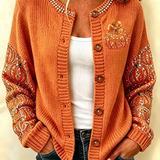 Maria | Langärmliger, bequemer Cardigan mit Halloween-Kürbismuster und Vintage-Print
