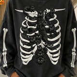 Maeve | Halloween Lässiges Katzen-Langarm-Sweatshirt mit Rundhalsausschnitt