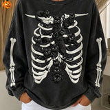 Maeve | Halloween Lässiges Katzen-Langarm-Sweatshirt mit Rundhalsausschnitt