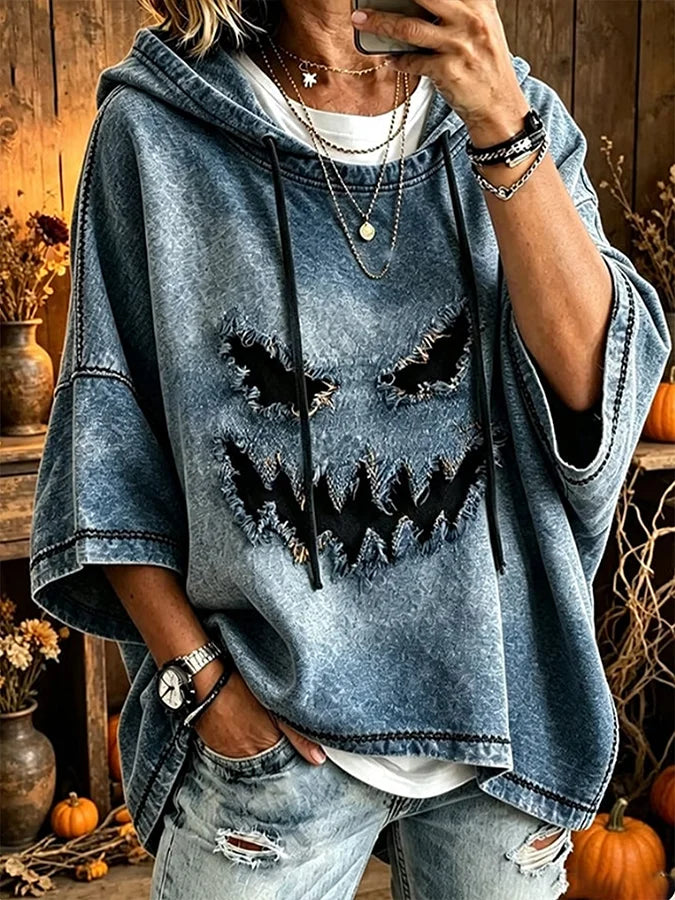 Ingrid | Halloween-inspirierter Kapuzenpullover mit halben Ärmeln