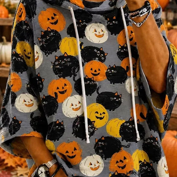 Irene | Halloween-inspirierter Kapuzenpullover mit halben Ärmeln