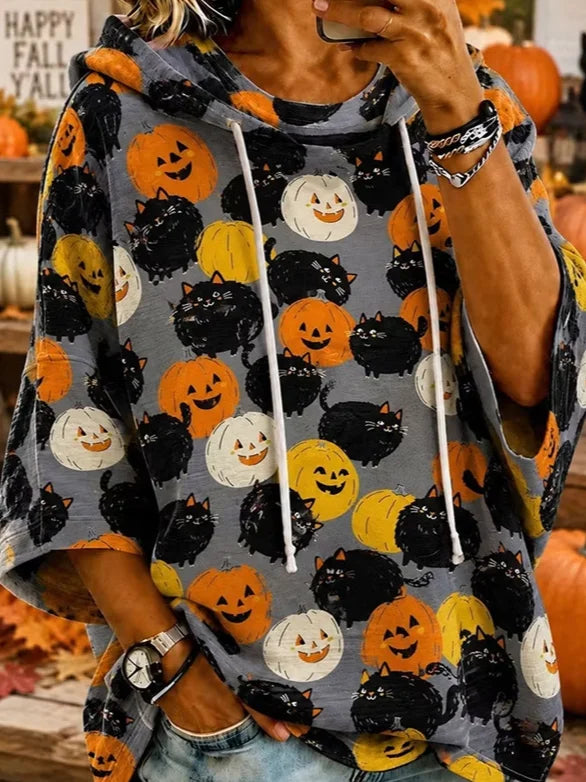 Irene | Halloween-inspirierter Kapuzenpullover mit halben Ärmeln