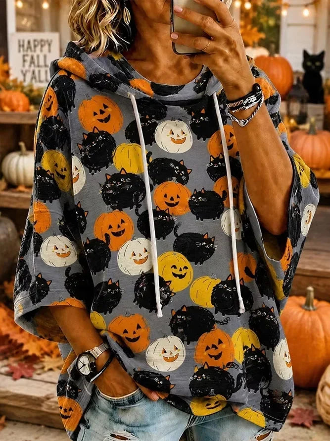 Irene | Halloween-inspirierter Kapuzenpullover mit halben Ärmeln